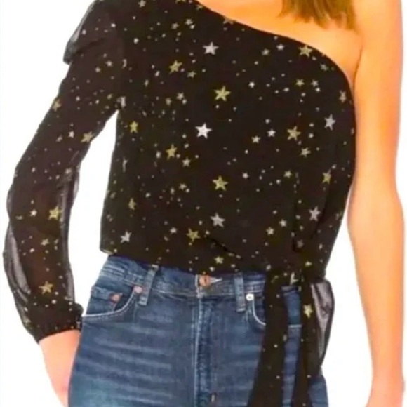 Lovers+Friends Black Gold Star One Shoulder revolve Top size small - Picture 5 of 7